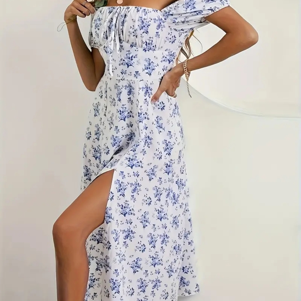 🌸 White & Blue Floral Off-Shoulder Maxi Dress 🌸Size Small | Never Worn - Picture 3 of 16